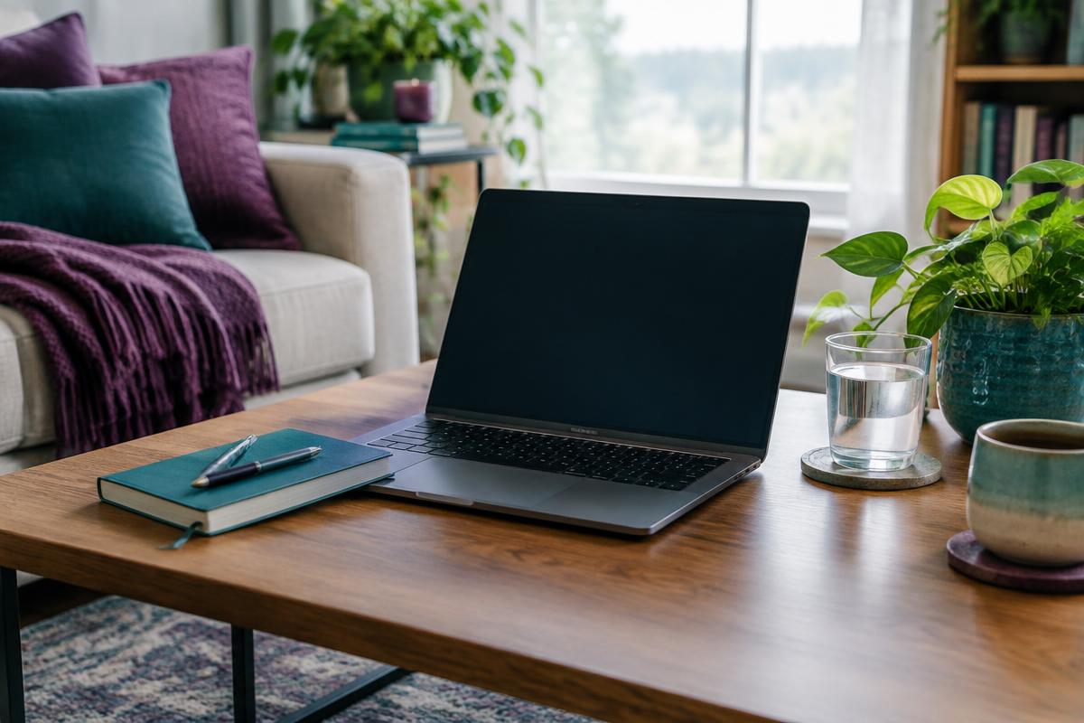 A private home setting prepared for a telehealth appointment